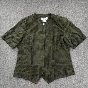 Vintage Kathy‎ Che Button Blouse olive Green Lightweight Shoulder Pads Size 8